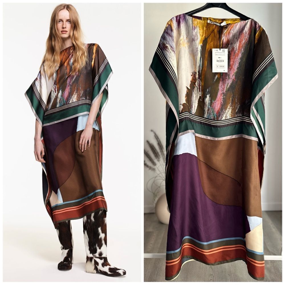 Zara Printed 100% Silk Tunic Dress Limited Edition